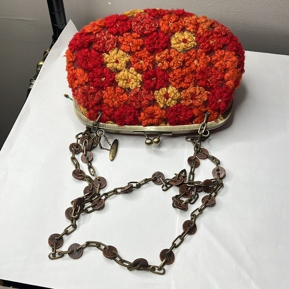 Mary Frances Wool Appliqué Beaded Double Chain Handles Kisslock Bag - New - Picture 7 of 12